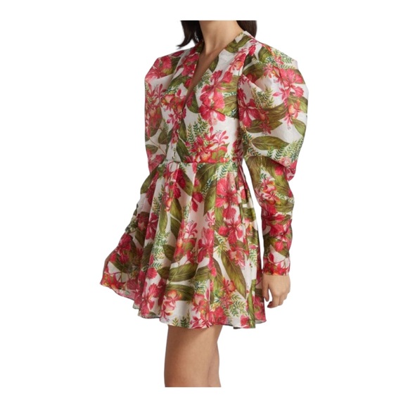 Amur Cleo Juliet Sleeve Scarlet Tropical Floral Mini Dress Size 10 - Picture 1 of 9